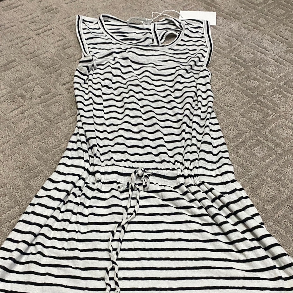 A.L.C. Black & White Striped Midi Dress with Drawstring waist